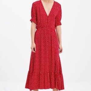 Zara Red and White Polka Dot Midi Dress